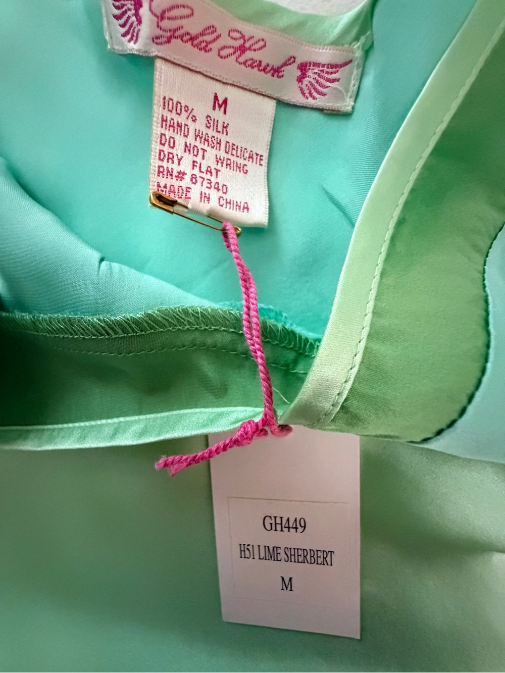 NWT Gold Hawk 100% Silk Lime Sherbet Camisole Adjustable Straps Size Medium - Picture 12 of 13